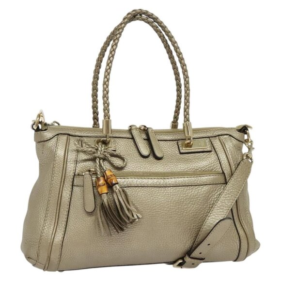 GUCCI Bamboo Tote Bag Leather 2way Gold 282300 Auth 139306 - Picture 1 of 16